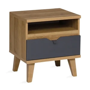 Scandinavian Choice Vintra Sängbord 45 cm med Förvaring Hylla + Låda Grå/Natur - Möbler Populärt val