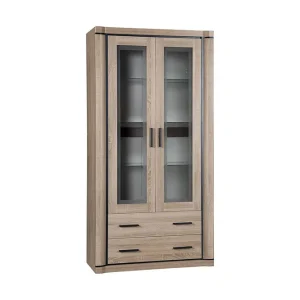 Extra rabatt Dallas Vitrinskåp 97x43,5x192 cm Beige/Grå - Förvaring