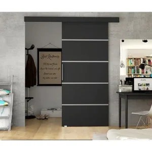 Nemanja Skjutdörr 86x205 cm LED-belysning Svart - Förvaring Snabb leverans