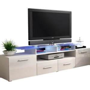 Evora TV-bänk 194x39x39 cm LED-belysning Beige/Grå/Vit - Möbler Outlet