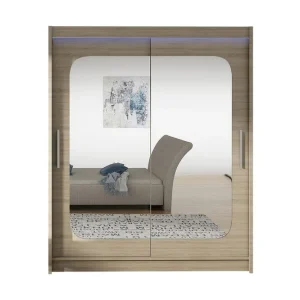 Westa Garderob 150x58x200 cm LED-belysning Beige/Grå - Förvaring Rea