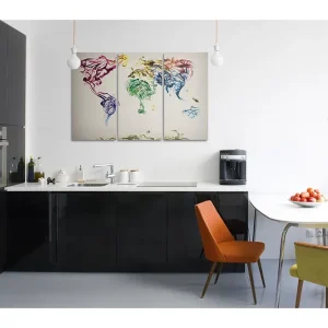 Tavla Världskartan färgad rök spår Triptych 90x60 - Inredning & dekor Kampanj