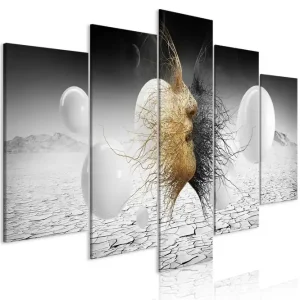 Tavla Woven Faces 5 Parts Wide Golden 200x100 - Inredning & dekor Kundfavorit