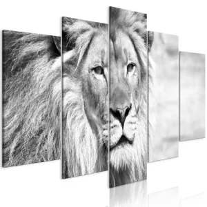 Tavla The King Of Beasts 5 Parts Wide B&W 200x100 - Inredning & dekor Kampanj