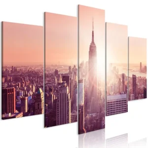 Tavla Sun Over Manhattan 5 Parts Wide Orange 200x100 - Inredning & dekor Nedsatt pris