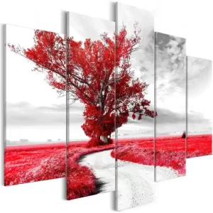 Tavla Tree Near The Road 5 Parts Red 200x100 - Inredning & dekor Populär