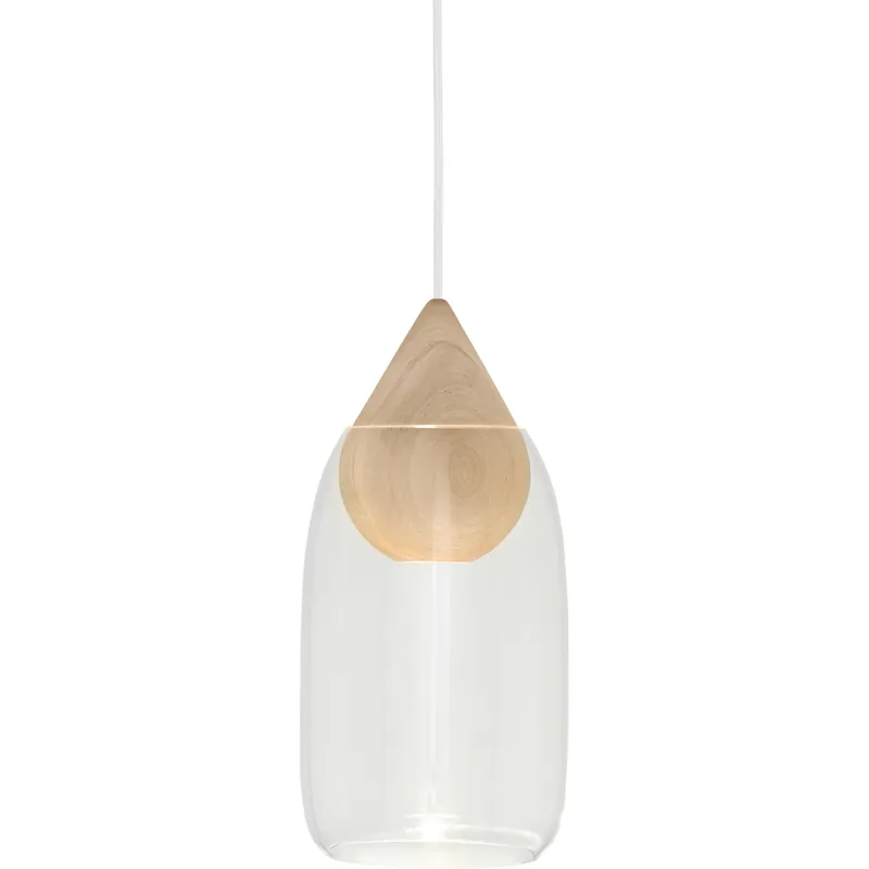 Billig Liuku Drop Pendel, Mattlackad Lindträ / Transparent Glas