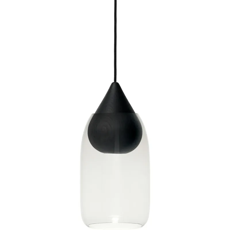 Rabatter Liuku Drop Pendel, Svartbetsad Lindträ / Transparent Glas