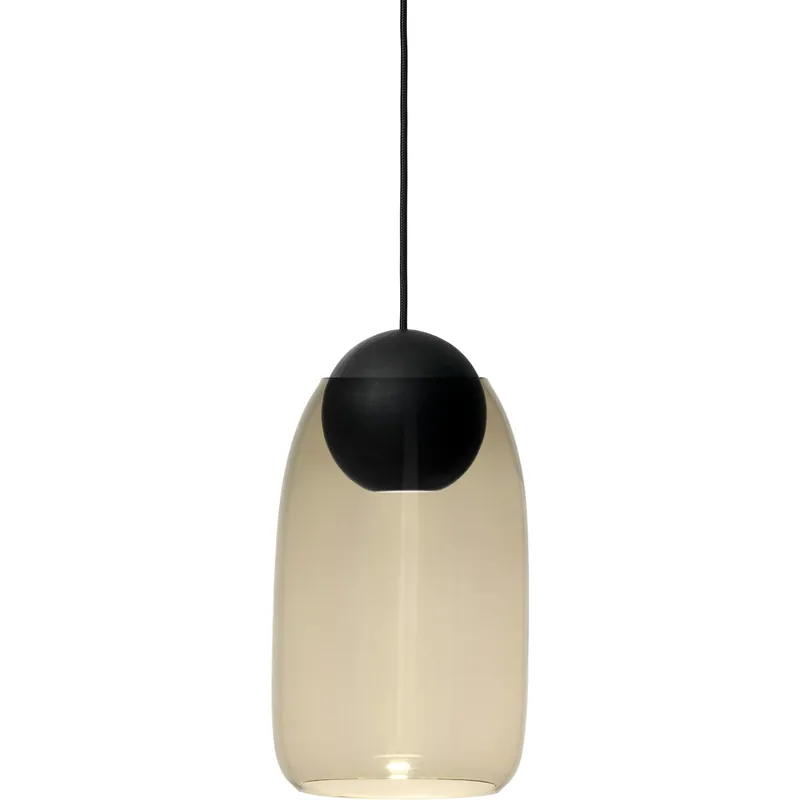 Liuku Ball Pendel, Svartbetsad Lindträ / Rökt Glas Kundfavorit