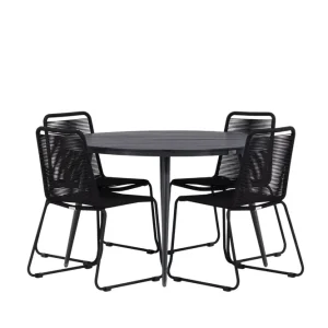 Break Matgrupp Utomhus Rund 120 cm + 4 Lindos Stapelbar Stol - Utemöbler Sista chansen