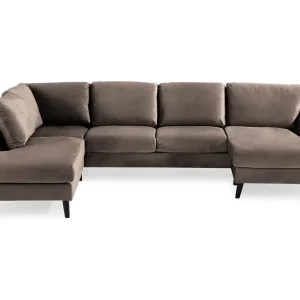 Trend 4-sits Vänstervänd U-formad Soffa med Divan och Schäslong i Sammet - Möbler Snabb leverans