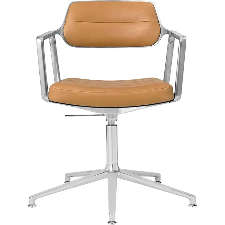 I lager 453+ Snurrstol, Polerad Aluminium / Kamelfärgat Läder