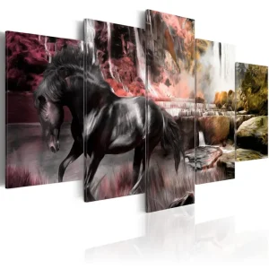Sista chansen Tavla Black Horse On Crimson Sky Background 100x50 - Inredning & dekor