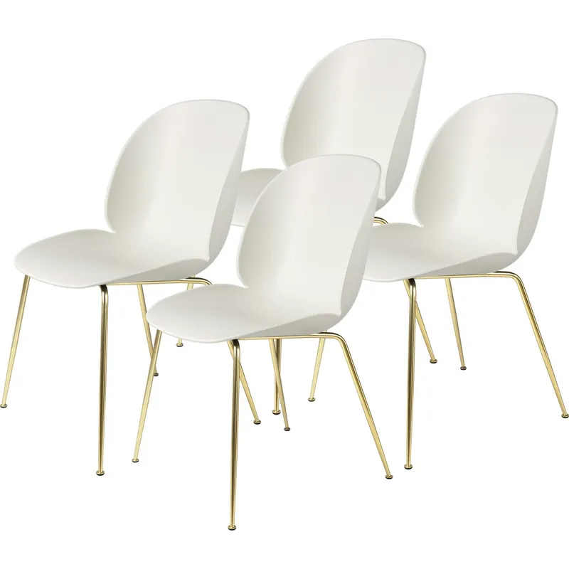 Beetle Stol Oklädd 4-pack Conic Base Brass, Alabaster White Begränsat antal