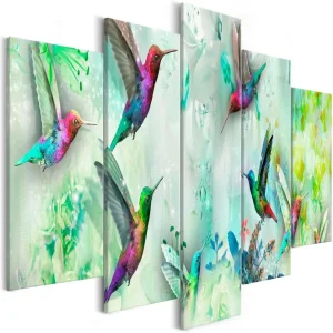 Tavla Colourful Hummingbirds 5 Parts Wide Green 200x100 - Inredning & dekor Sista chansen