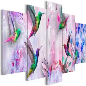 Tavla Colourful Hummingbirds 5 Parts Wide Violet 200x100 - Inredning & dekor Rabatter