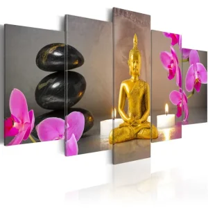 Tavla Golden Buddha And Orchids 200X100 Vit - Inredning & dekor Säker betalning