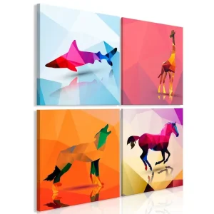 Billigare Tavla Animals 4 Parts 60X60 Orange|Flerfärgad|Vit - Inredning & dekor