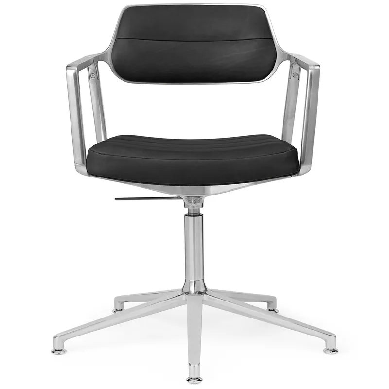 453+ Snurrstol, Polerad Aluminium / Svart Läder Reapris