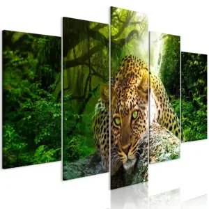Tavla Leopard Lying 5 Parts Wide Green 100x50 - Inredning & dekor Outlet