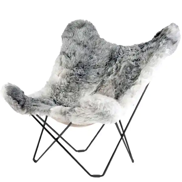Iceland Mariposa Butterfly Chair, Shorn Grey/Black Lågt pris