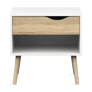 Trygg betalning Tvilum Delta Sängbord 50 cm med Förvaring Låda + Hylla Vit/Ekfärg - Möbler