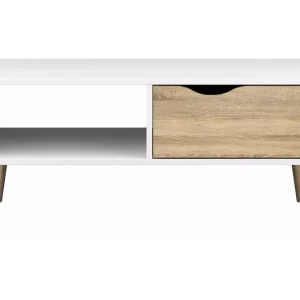 Funky & Co Delta Soffbord 99 cm med Förvaring Låda + Hylla Vit/Ekfärg - Möbler Beställ idag