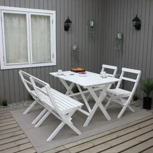 Snabb leverans Cortland Larios Matgrupp Utomhus + 2 Ihoppfällbara Utestolar + Bänk Utomhus Vit - Utemöbler & utemiljö