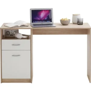 Jackson Skrivbord 123 cm med Förvaring Hylla + Låda + Skåp Vit/Trä - Möbler Extra rabatt
