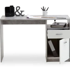 Billig Jackson Skrivbord 123 cm med Förvaring Låda + Skåp + Hylla Betonggrå/Vit - Möbler