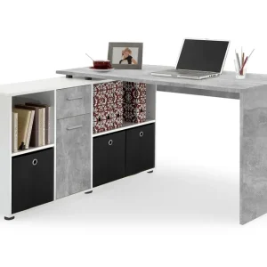 Trygg betalning Lexo Hörnskrivbord 136 cm med Justerbar Hylla Betong - Möbler