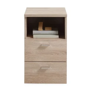 Colima Sängbord 35 cm med Förvaring 2 Lådor + Hylla Grå/Beige - Möbler risnedsättning