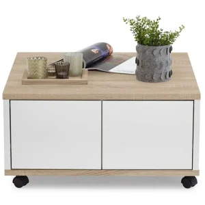 Köp online Scandinavian Choice Twin Soffbord 70 cm med Förvaring Lådor på Hjul Vit/Ljus Ekfärg - Möbler