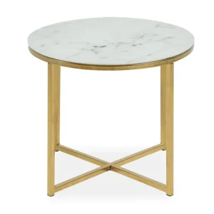 Concept 55 Epiffer Soffbord 50 cm Runt Marmormönster Vit/Grå/Mässing - Möbler Fynd