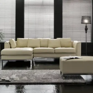 Kundfavorit Dugard Hörnsoffa Höger + Fotpall Beige/Läder - Möbler