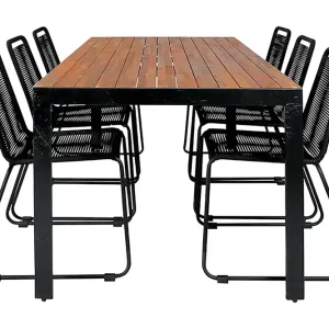Snabb frakt Bois Matgrupp Utomhus 205cm + 6 Lindos Stapelbara Matstolar - Utemöbler