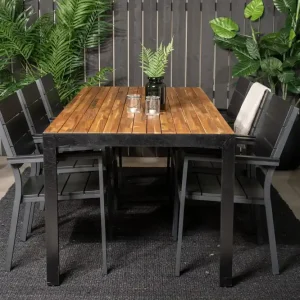 Begränsat antal Bois Matgrupp Utomhus 200cm + 6 Levels Stapelbara Matstolar - Utemöbler