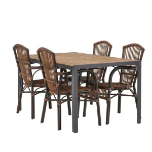 Beställ nu Break Matgrupp 150 cm + 4 st Galera Karmstolar Brun - Utemöbler