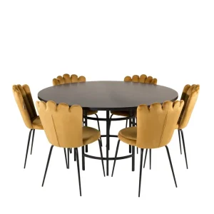 Venture Home Copenhagen Matgrupp 140 cm Rund med 6 Limhamn stolar Svart/Guld - Möbler Kundfavorit