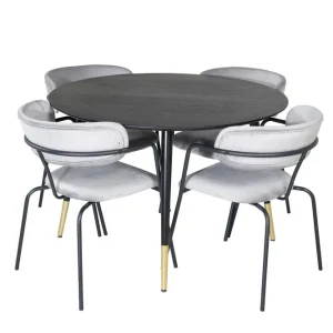 Venture Home Dipp Matgrupp 115 cm Rund med 4 Arrow stolar Svart/Guld - Möbler Populär