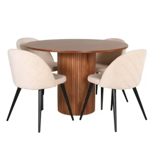 Trygg betalning Venture Home Bianca Matgrupp 110 cm Rund med 4 Velvet stolar Beige - Möbler