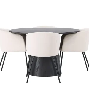 Venture Home Lanzo Matgrupp 120 cm Rund med 4 Berit stolar Beige - Möbler Billig