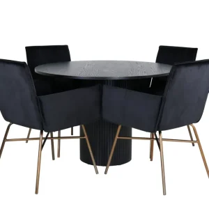 Köp online Venture Home Bianca Matgrupp 110 cm Rund med 4 Petra stolar Svart - Möbler