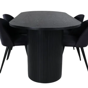 Venture Home Bianca Matgrupp 200 cm Oval med 4 Velvet stolar Svart - Möbler Premium