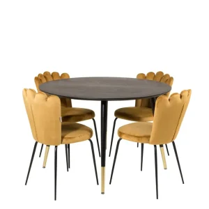 Venture Home Dipp Matgrupp 115 cm Rund med 4 Limhamn stolar Svart/Guld - Möbler Sänkt pris