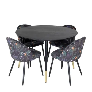 Extra rabatt Venture Home Dipp Matgrupp 115 cm Rund med 4 Velvet stolar Svart/Guld - Möbler