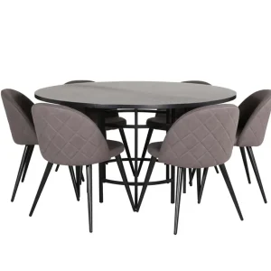Venture Home Copenhagen Matgrupp 140 cm Rund med 6 Velvet stolar Svart - Möbler Kundfavorit