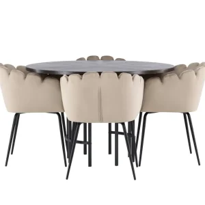 Handla nu Venture Home Copenhagen Matgrupp 115 cm Rund med 4 Limhamn stolar Beige - Möbler