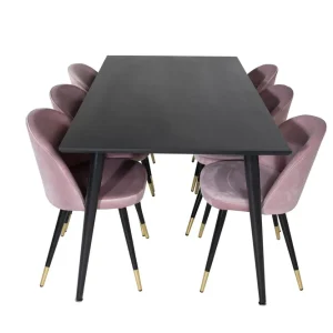 Snabb leverans Venture Home Dipp Matgrupp 180 cm Rektangulär med 6 Velvet stolar Svart - Möbler