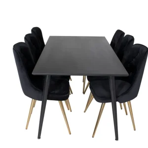 Venture Home Dipp Matgrupp 180 cm Rektangulär med 6 Velvet Deluxe stolar Svart/Guld - Möbler Begränsad tid